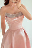 Scoop Neck Off Shoulder A-Line Sleeveless Pleated Pink Prom Dress
