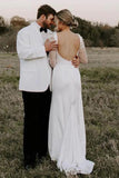 Sheath Backless Long Sleeves Square Neck Vintage Wedding Dress-Daisybridals