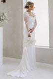 Sheath Backless Long Sleeves Square Neck Vintage Wedding Dress-Daisybridals