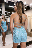 Sheath Spaghetti Straps Lace Appliques Tight Homecoming Dresses PD500-Daisybridals