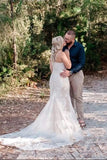 Spaghetti Straps Lace Mermaid Wedding Dresses Boho Wedding Dresses,DW011
