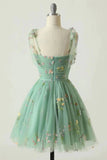 Spaghetti Straps Sleeveless A Line Tulle Floral Short Homecoming Dresses PD485-Daisybridals