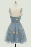 Spaghetti Straps Sleeveless A Line Tulle Floral Short Homecoming Dresses PD485-Daisybridals