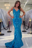 Sparkly Mermaid Spaghetti Straps Blue Prom Dress Party Dress,DS248-Daisybridals