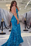 Sparkly Mermaid Spaghetti Straps Blue Prom Dress Party Dress,DS248-Daisybridals