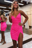Sparkly Straps V Neck Sequins Short Graduation Dresses Homecoming Dresses,DH103-Daisybridals