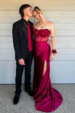 Strapless Appliques Fitted Burgundy Long Prom Dress Formal Dress,DS237-Daisybridals