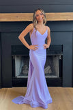 Straps Simple Lavender Mermaid Prom Dress Party Dress with Train,DS240-Daisybridals