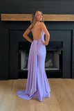Straps Simple Lavender Mermaid Prom Dress Party Dress with Train,DS240-Daisybridals