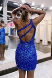 Stylish One Shoulder Sparkly Sleeveless Mini Homecoming Dress,DH132