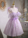 Sweet Purple A-line Short Prom Dress Homecoming Dress with Ribbon PD463 - Daisybridals