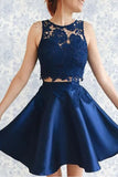 Two Piece Short Homecoming Dress,Lace Prom Dress,DH100-Daisybridals