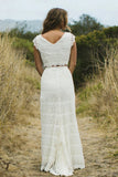 Two Piece V-Neck Cap Sleeves Ivory Rustic Wedding Dress Bridal Gown-Daisybridals