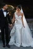 Unique One Shoulder Applique A-line Satin Ivory Wedding Dress,DW073-Daisybridals