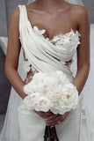 Unique One Shoulder Applique A-line Satin Ivory Wedding Dress,DW073-Daisybridals