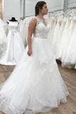 A-line Appliques Ruffles Tulle Floor Length Wedding Dress,DW030-Daisybridals