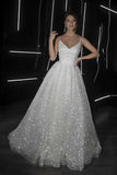 A Line Beach Wedding Dress V Neck Sequins Ivory Wedding Gowns,DW017-Daisybridals