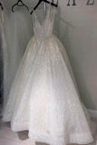 A Line Beach Wedding Dress V Neck Sequins Ivory Wedding Gowns,DW017-Daisybridals