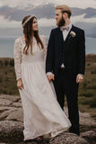 A-Line Bateau Floor Length Rustic Wedding Dress with Long Sleeves,DW031-Daisybridals