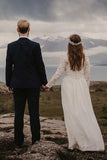 A-Line Bateau Floor Length Rustic Wedding Dress with Long Sleeves,DW031-Daisybridals
