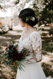 A Line Bateau Long Sleeve Rustic Wedding Dresses Beach Bridal Dress,DW015-Daisybridals