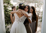 A Line Bateau Long Sleeve Rustic Wedding Dresses Beach Bridal Dress,DW015-Daisybridals