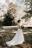 A Line Bateau Long Sleeve Rustic Wedding Dresses Beach Bridal Dress,DW015-Daisybridals