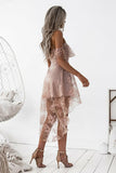 A-Line High Low Sleeveless Lace Blush Homecoming Dress,DH142-Daisybridals