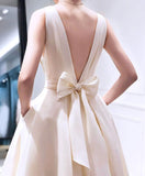 A-line High Low V Neck Tea Length Prom Dress Homecoming Dress,DS223-Daisybridals