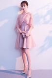 A-line High Neck Satin Pink Homecoming Dress Party Dress,DH142-Daisybridals