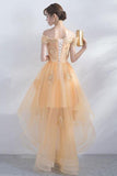 A-line Off The Shoulder High Low Champagne Homecoming Dresses,DH165-Daisybridals