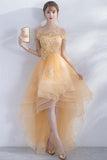 A-line Off The Shoulder High Low Champagne Homecoming Dresses,DH165-Daisybridals
