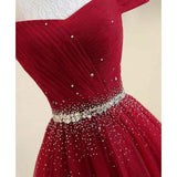 A-line Off The Shoulder Navy Blue Prom Dress With Beading,DS146-Daisybridals