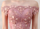 A-line Off-the-shoulder Pink Tulle Prom Dress Evening Dress,DS187-Daisybridals