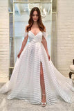 A-Line Off-the-Shoulder Sweep Train Beach Wedding Dress,DW042-Daisybridals