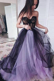 A-line Tulle Sweetheart Appliques Purple Black Prom Dress,DS180-Daisybridals