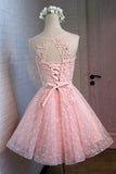 Round Neck Beaded Pink Homecoming Dress Cocktail Dress,DH162-Daisybridals