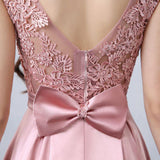 A-line Scoop Satin Applique Modest Pink Long Prom Dress,DS170-Daisybridals