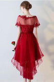A-Line Short Sleeves Appliques Sweetheart Red Homecoming Dress,DH166-Daisybridals
