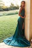 A-line Simple Satin Green Straps Long Prom Dress with Split,DS176-Daisybridals