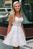A Line Spaghetti Straps Cross Back Blue Homecoming Dress,DH139-Daisybridals