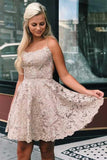 A Line Spaghetti Straps Cross Back Blue Homecoming Dress,DH139-Daisybridals