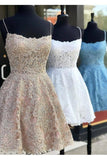 A Line Spaghetti Straps Cross Back Blue Homecoming Dress,DH139-Daisybridals