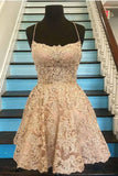 A Line Spaghetti Straps Cross Back Blue Homecoming Dress,DH139-Daisybridals