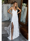 A-Line Straps Backless Court Train Lace Beach Wedding Dress WD108 - Pgmdress