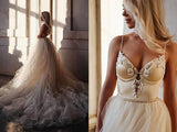 A-line  Straps Floor length Beading Wedding Dress Long Prom Dress,DW029-Daisybridals