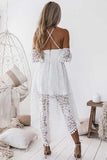 A-Line Straps Off-the-shoulder High Low White Lace Homecoming Dress PD013 - Pgmdress