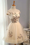 Tulle Short Prom Dress Champagne Homecoming Dress With Embroidery,DH150-Daisybridals