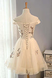 Tulle Short Prom Dress Champagne Homecoming Dress With Embroidery,DH150-Daisybridals