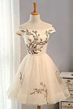 Tulle Short Prom Dress Champagne Homecoming Dress With Embroidery,DH150-Daisybridals